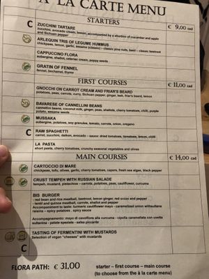 Menue  at Flora in Verona