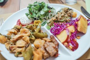 One plate from the buffet. This plate was about €14 after weighting, so you can get a feeling for what you get. at Flora in Verona