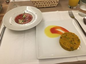 Gazpacho and cous cous at Flora in Verona