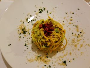 Fantastic first dish of zucchini noodles etc. So much flavor! at Flora in Verona