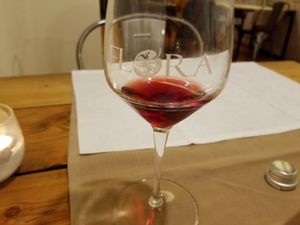 Wonderful local vegan red wine. at Flora in Verona