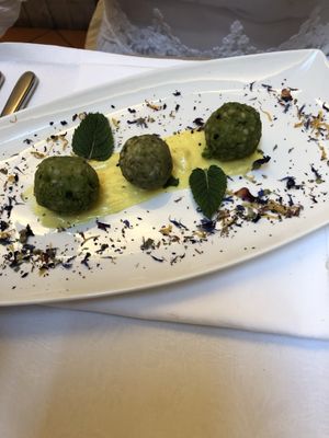 Small meatballs of peas and buckwheat  at Flora in Verona