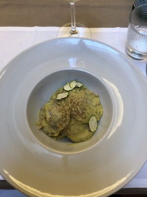 Ravioli stuffed at Home with leek sauce at Flora in Verona