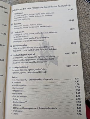 Speisekarte at Creperie du Palais  in Weimar