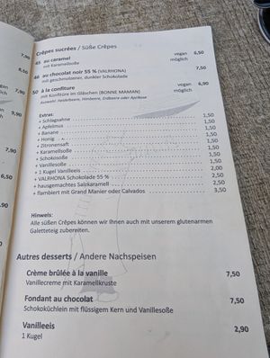 Speisekarte at Creperie du Palais  in Weimar