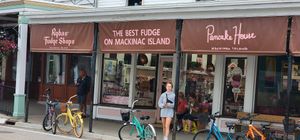 Outside at Ryba's Fudge Shop in Mackinac Island