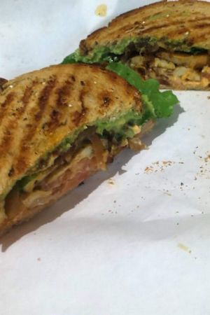 Not the best picture, but an awesome sandwich at Two Beards Deli in Grand Rapids