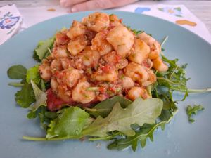 Gnocchi di patate fatti in casa con pesto freddo di pomodori e zucchine at Feliz Cafe in Peschiera Del Garda