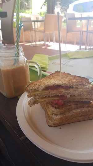 tomato vegan cheese toast at Feliz Cafe in Peschiera Del Garda
