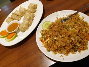 Momos and fried rice at Loving Heart in Kathmandu