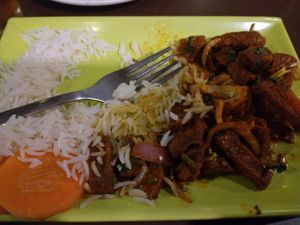Seitan Sadeko with regular rice at Loving Heart in Kathmandu