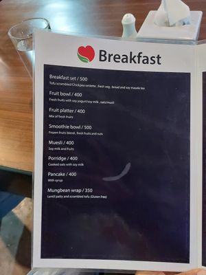 Breakfast menu at Loving Heart in Kathmandu
