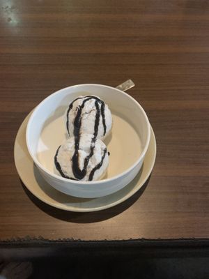 Vanilla ice cream with chocolate sauce!  at Loving Heart in Kathmandu