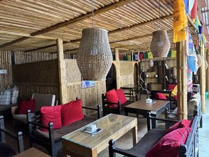 Great seating / dining area upstairs  at Loving Heart in Kathmandu