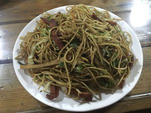 Seitan and tofu chow mein  at Loving Heart in Kathmandu