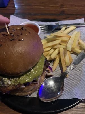 Seitan burger   at Loving Heart in Kathmandu