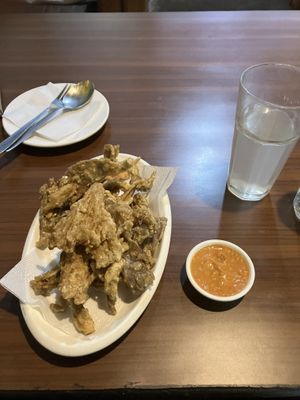 deep fried oyster mushrooms   at Loving Heart in Kathmandu