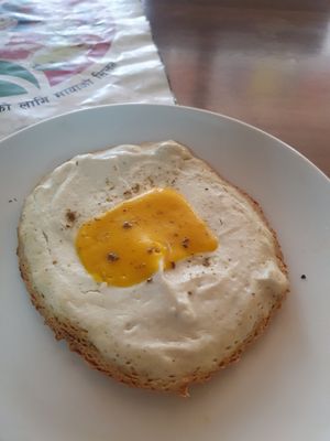 V-egg... vegan fried egg at Loving Heart in Kathmandu