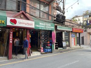 How to enter. What the front looks like, then walk up the stairs a few flights   at Loving Heart in Kathmandu