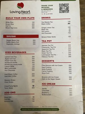 Menu  at Loving Heart in Kathmandu