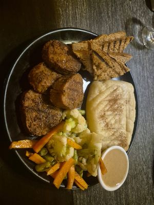 Seitan steak with mash and veg at Loving Heart in Kathmandu