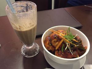 Chillo Momo with Oreo Shake + Espresso  at Loving Heart in Kathmandu
