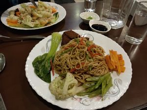 Vegan noodles at Loving Heart in Kathmandu