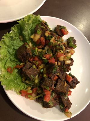 Seitan sedoka , vegan but tastes like beef so yum at Loving Heart in Kathmandu