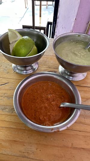 Salsas and lime  at Vegetal - temporarily closed in Mexico City