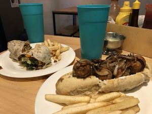 Burrito and kebab hotdog at Vegetal - temporarily closed in Mexico City