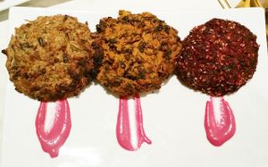 Vegan vegetable patties. at Chia in Tel Aviv