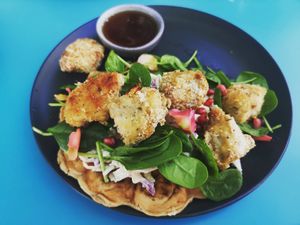 Chick'n and Waffles at Flora and Fauna in Fremantle