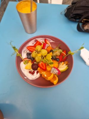 Delish fruit salads and Mac n cheeze at Flora and Fauna in Fremantle