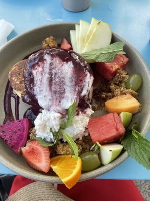 Strawberry shortcake pancakes   at Flora and Fauna in Fremantle