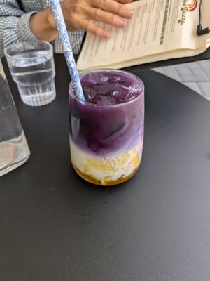 This was the lavender matcha drink with mango puree. at Flora and Fauna in Fremantle