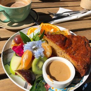 Banana bread meal with peanut butter - beware Nutella isn't vegan at Flora and Fauna in Fremantle