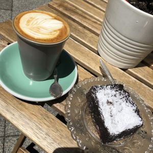 Soy latte extra shot and brownie (my fave) at Flora and Fauna in Fremantle