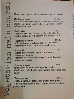 Vegetarian/vegan main courses at Chakra Indian Fusion in Tirana