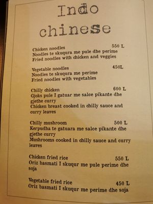 Menu at Chakra Indian Fusion in Tirana