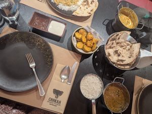 Veg Pakora (Ask if vegan) Dal Palak and Roti (ask for vegan at Chakra Indian Fusion in Tirana