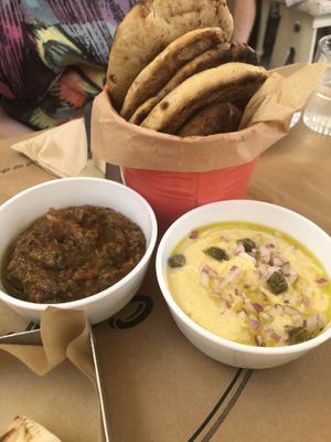 Dips and pita  at Pane e Souvlaki in Corfu