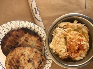 hummus and pita at Pane e Souvlaki in Corfu