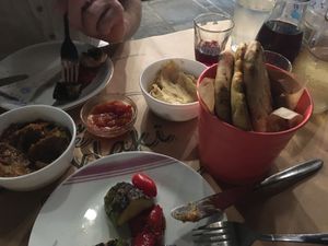 Dips and wine at Pane e Souvlaki in Corfu