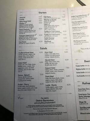 Page 1 of menu. with vegan options clearly marked at Pane e Souvlaki in Corfu