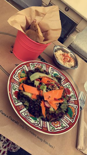 Buckwheat salad, pita bread and hummus at Pane e Souvlaki in Corfu