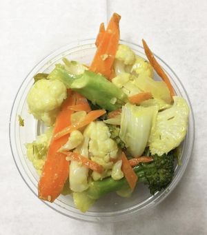 Boiled salad of cauliflower, broccoli and carrot with a mustard dressing. at 7th Element in Burbank