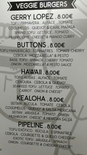 Veggie burgers list. at Dog Town Burger Joint in Lisbon