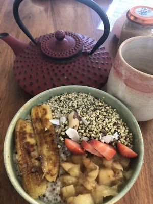 The spiced porridge and chai tea  at Foraged in Seddon