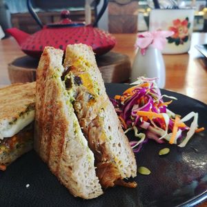 Vegan toastie and chai at Foraged in Seddon