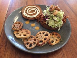 Pulled jackfruit burger at Foraged in Seddon